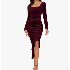 NEW Elegant Velvet Long Sleeve Bodycon Mermaid Dress L